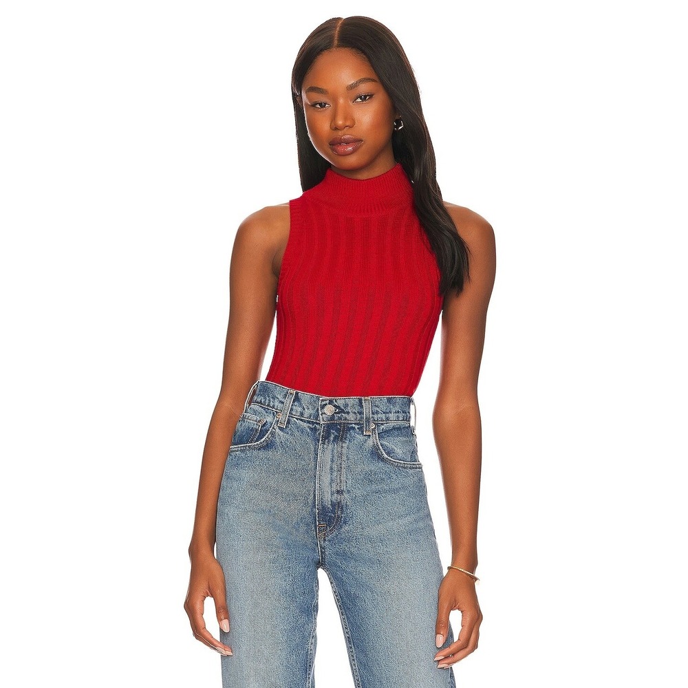 Revolve Superdown Red Montana Knit Ribbed Top Mock Neck Sleeveless Large‎ L